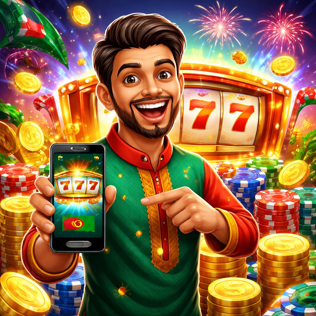 EK666 Casino themed cartoon characters with chips, coins, and casino lights