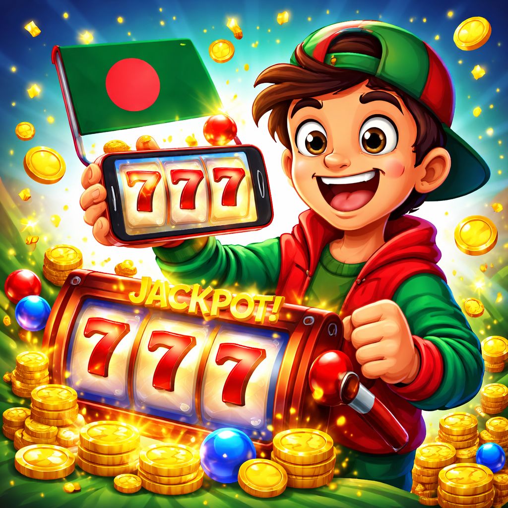 EK666 themed cartoon slot character with coins and reels