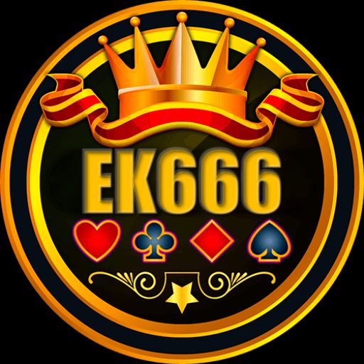 EK666 themed cartoon characters with coins, mobile gaming elements, and a bright casino-style background